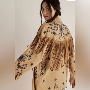 Free People Top | Free People Great Plains Denim Fringe Embroidered Top XL